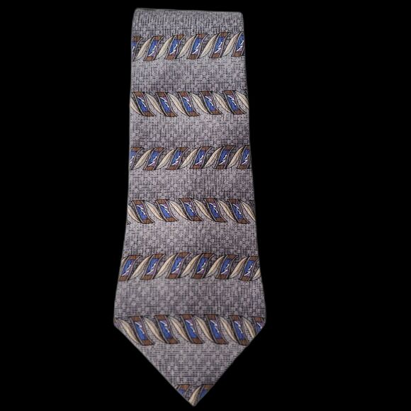 Vtg PICONE Men's Necktie Gray Glue Brown Feather Accented Pattern 4 inches Wide - Picture 1 of 6